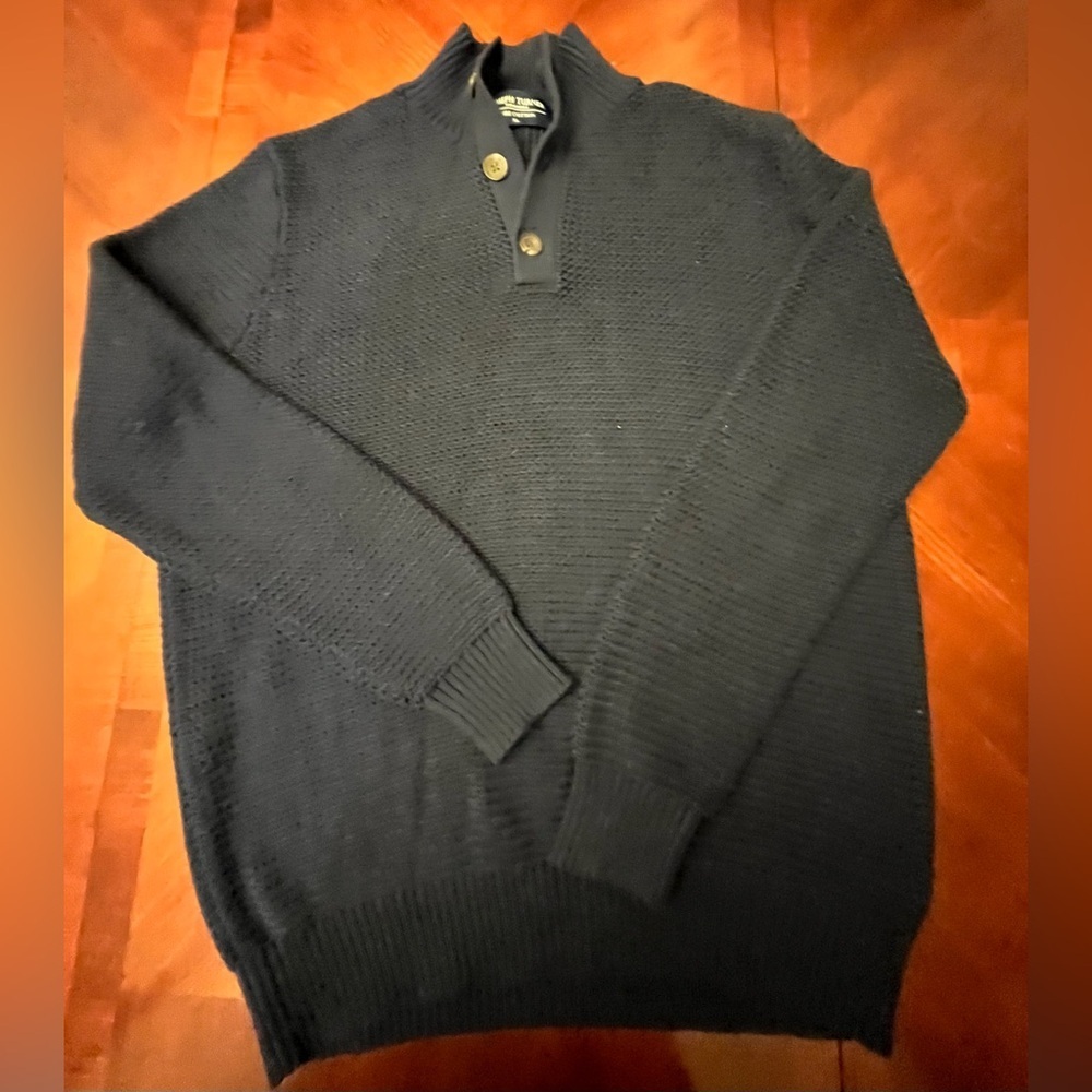 Joseph Turner Yorkshire 100% Cotton Button Neck Sweater XL Navy NWOT - Picture 4 of 7